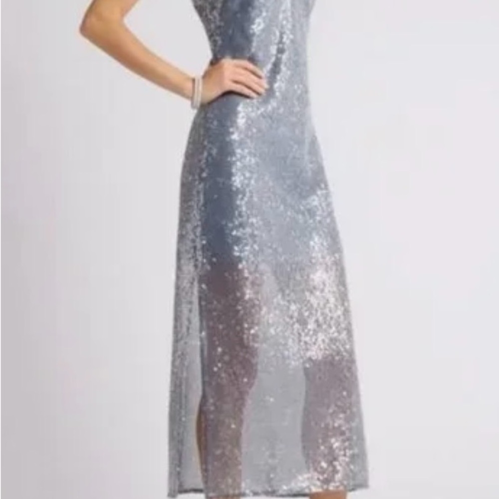 NWT Open Edit Grey Folkstone Silver Sequin Midi Dress